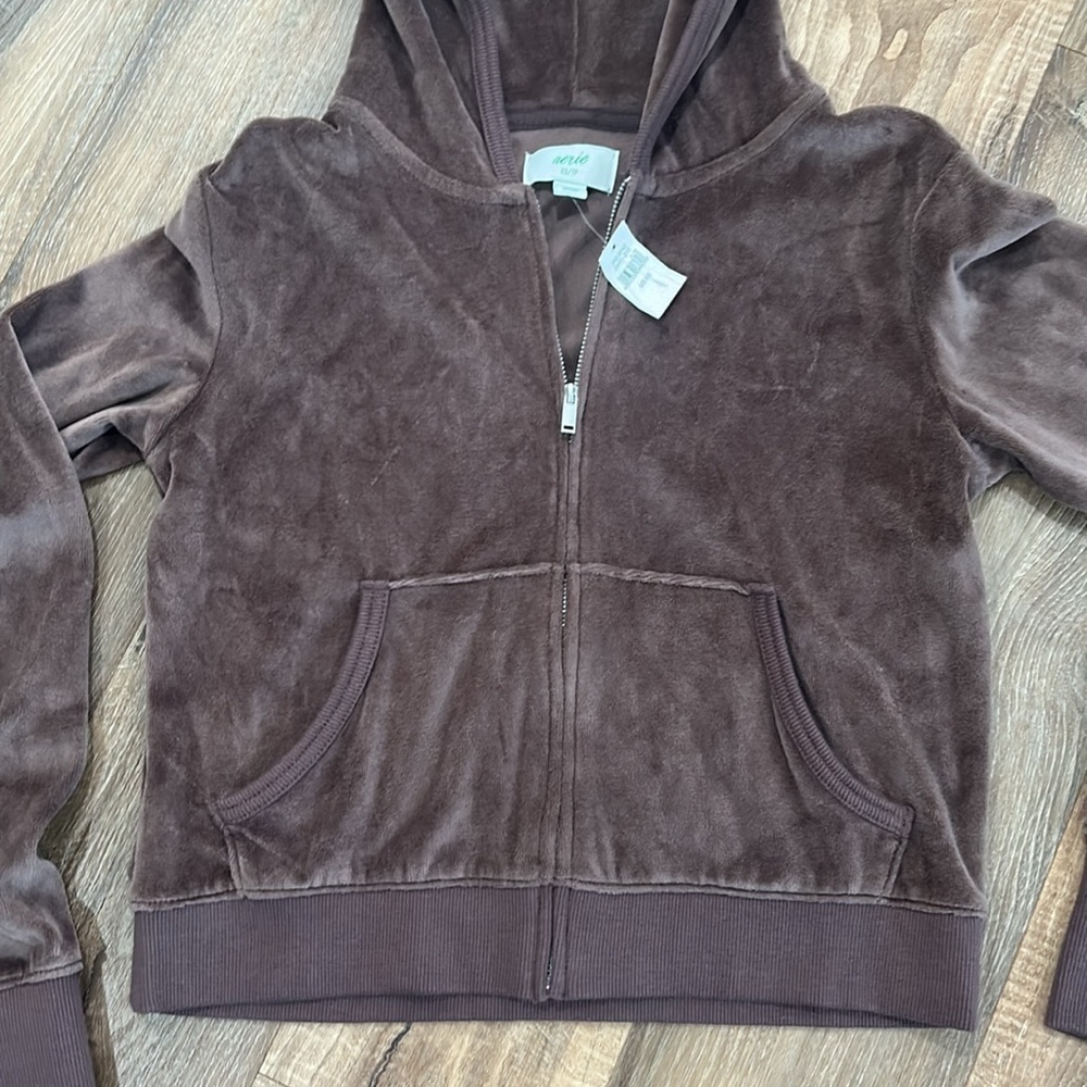 Aerie NWT cropped style jacket zip up jacket brown with pockets 78% cotton - Picture 3 of 15